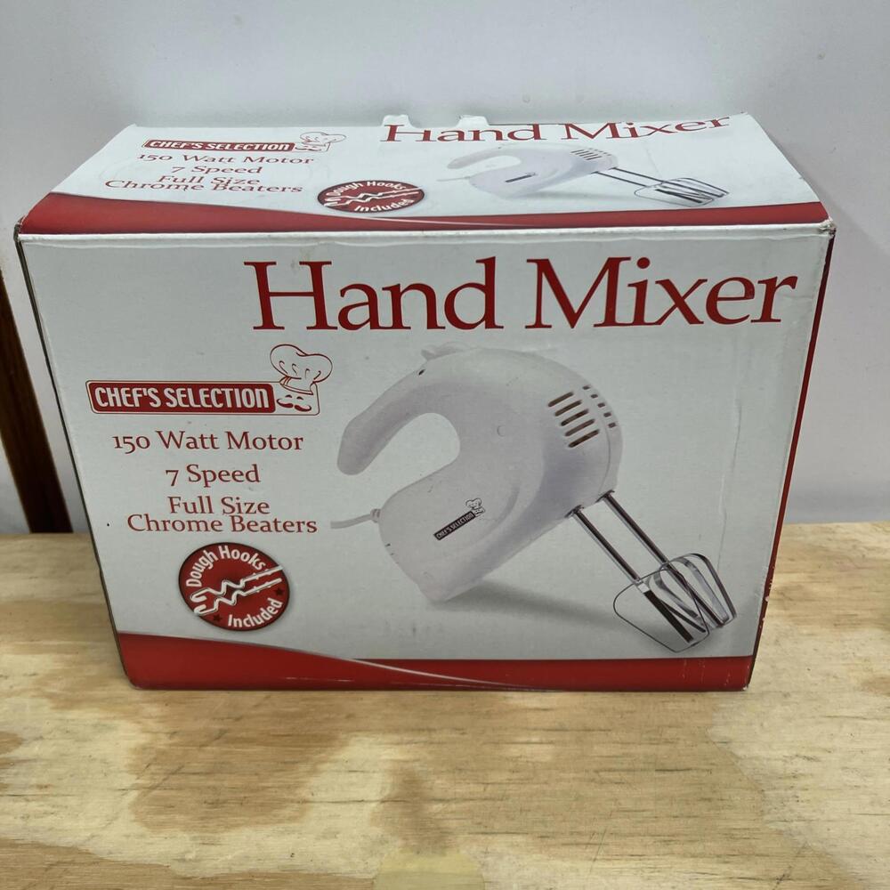 Chef's Selection 7 Speed Electric White Hand Mixer, 150W, Motor, Chrome Beaters